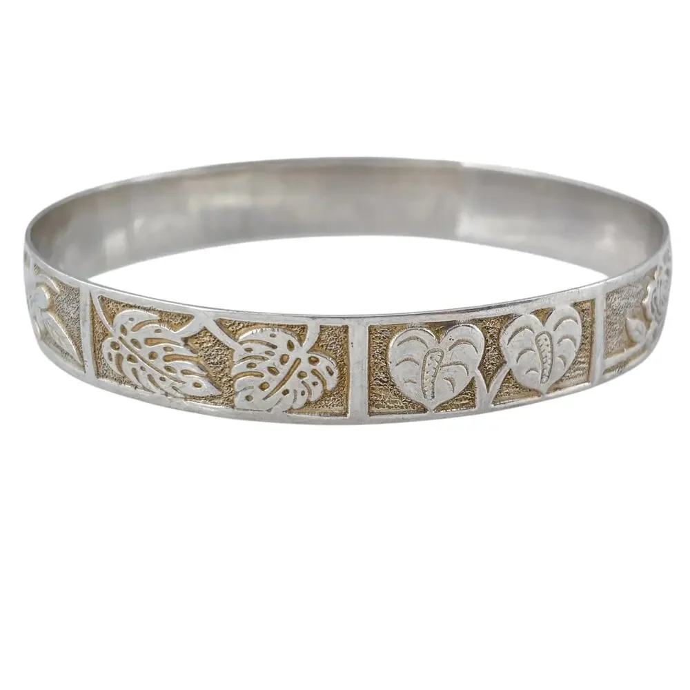 Vintage Sterling Silver 925 Floral Bangle Bracelet 9